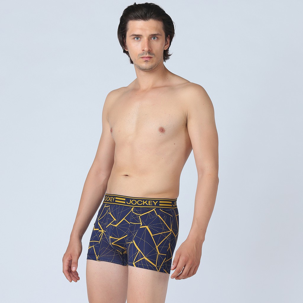 Quần Lót Nam Jockey Dáng Trunk Boxer Họa Tiết Thun Lạnh Xanh In Vàng Kháng Khuẩn Thoáng Mát - J7387