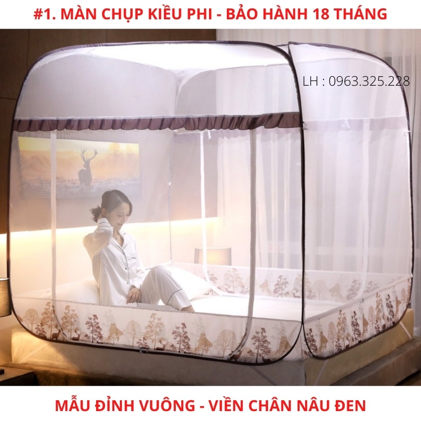 Màn chụp tự bung đỉnh vuông Kiều Phi - Mẫu mùng chụp tự bung có viền chân chống muỗi tuyệt đối