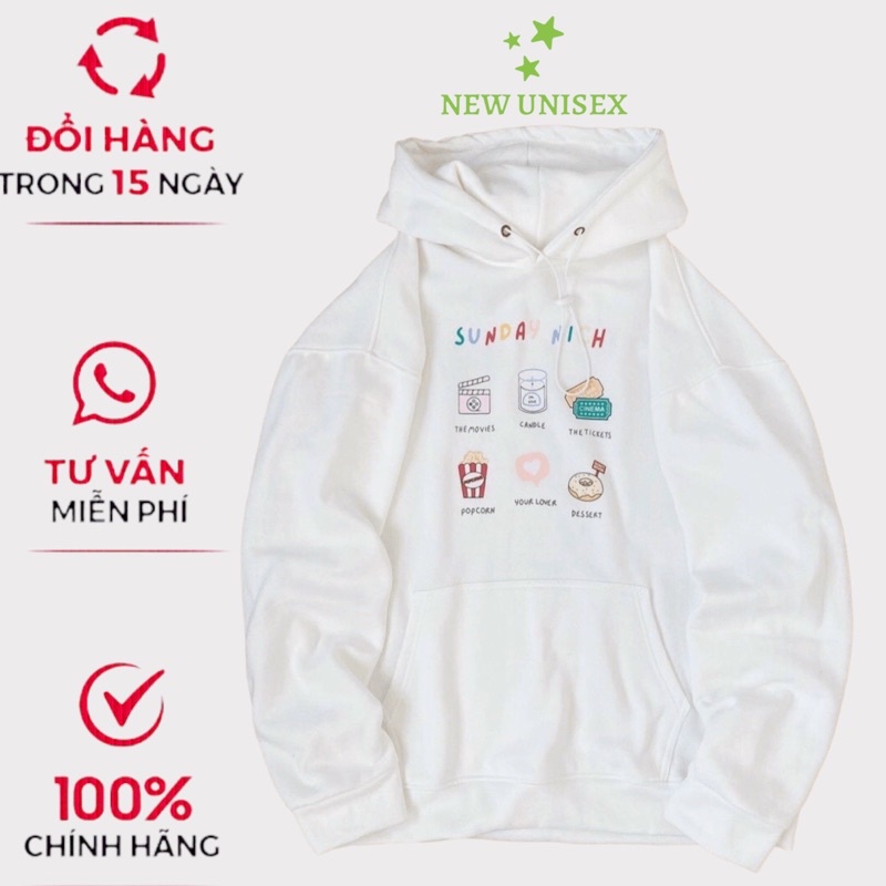 Áo Hoodies Nữ Sunday Màu Trắng Dễ Phối Đồ Nón To 2 Lớp Form Rộng Che Nắng Tốt Phù Hợp Đi Chơi, Đi Học, Du Lịch [NEW UNIS