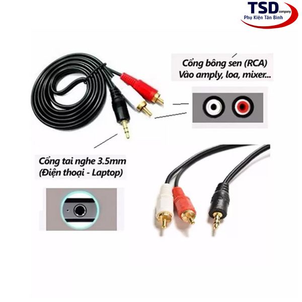 Dây loa 1 ra 2 av , dây cáp aux dùng cho điện thoại và máy tính kết nối với loa, âm ly, các thiết bị âm thanh khác