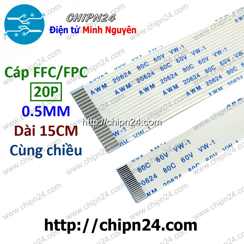 [1 SỢI] Cáp FPC/FFC 20P 0.5MM 15CM cùng chiều (Cáp AWM 20624 80C 60V VW-1)