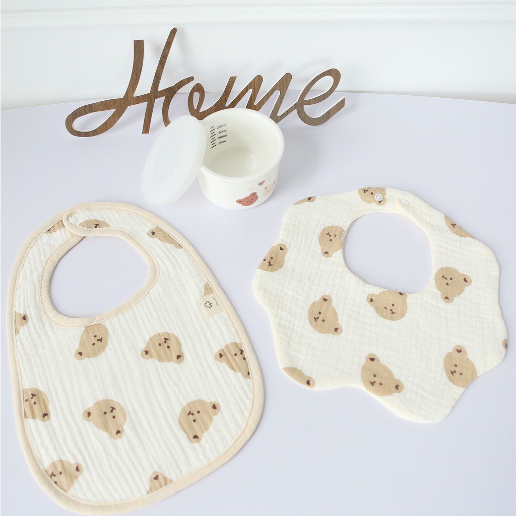 Set 2 yếm xô muslin vuông - tròn cao cấp xuất Hàn