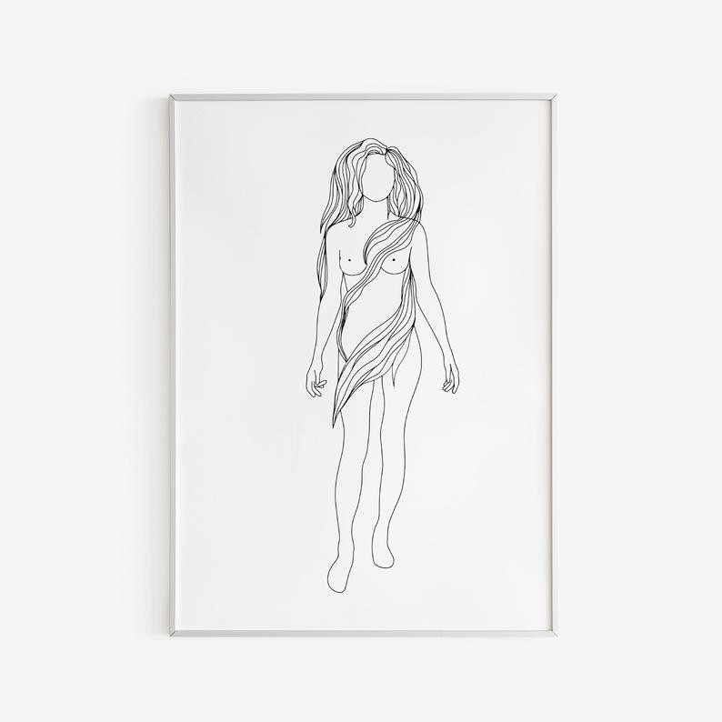 Tranh treo tường | Tranh Curvy Woman Art Print, Body Positive Art, Woman Line Drawing, Female Figure Art