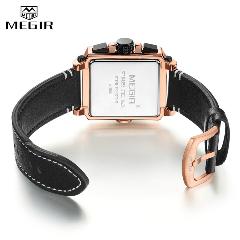 Đồng Hồ Đeo Tay Mặt Tròn Dây Da Thể Thao Chống Nước Dành Cho Nam MEGIR 2061