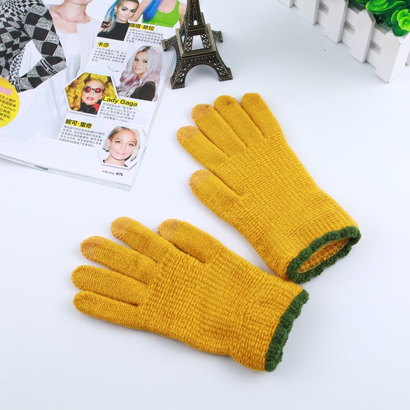 GT09 Găng tay nữ len viền ren trơn phối màu sắc sang trọng
