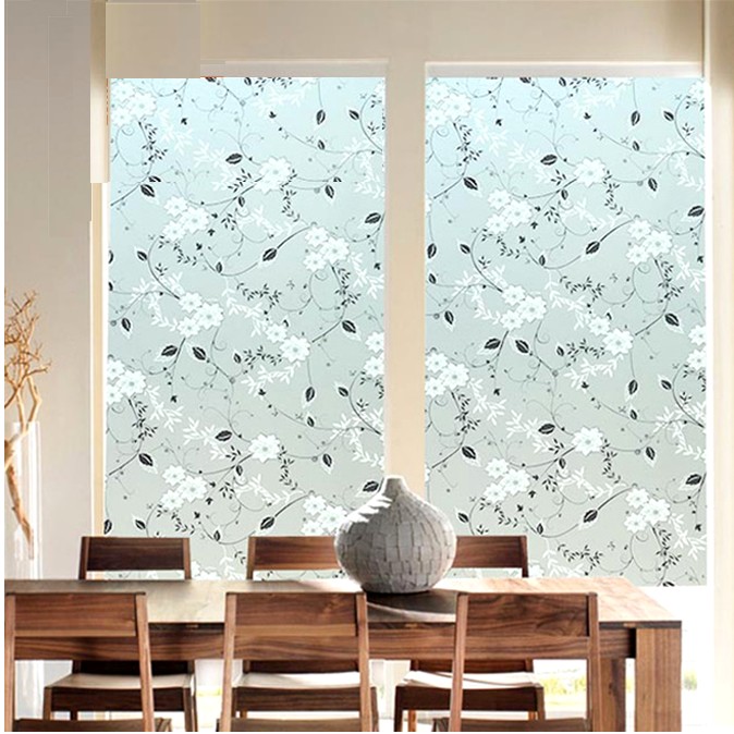 Decal giấy dán kính hoa lá đen