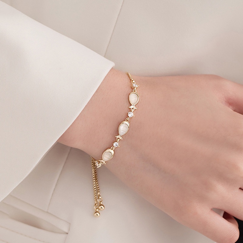 Vòng đeo tay Ahellogirl đính đá opal sang trọng thời trang Hàn Quốc có thể điều chỉnh cho nữ