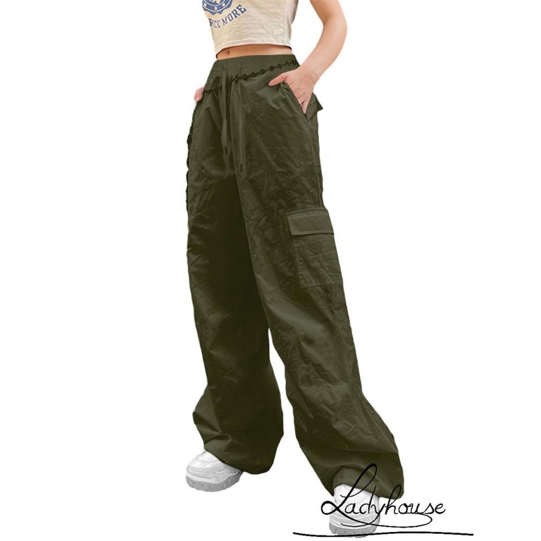 Quần Baggy Dài Ống Rộng Lưng Thun Rút Dây Màu Trơn Thời Trang Mùa Xuân Cho Nữ
