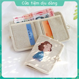 Ví vải canvas thủ công đựng thẻ phong cách Hàn Quốc - Nhật Bản xinh xắn cho nữ