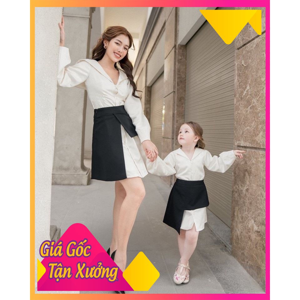 Shop Ngoc Trinh HCM - Set đầm mẹ và bé ( áo sơ mi kèm chân váy lụa cao cấp)(Sỉ Lẻ Mẫu Mẹvaf bé) Siêu Hot Cam Kết Uy T