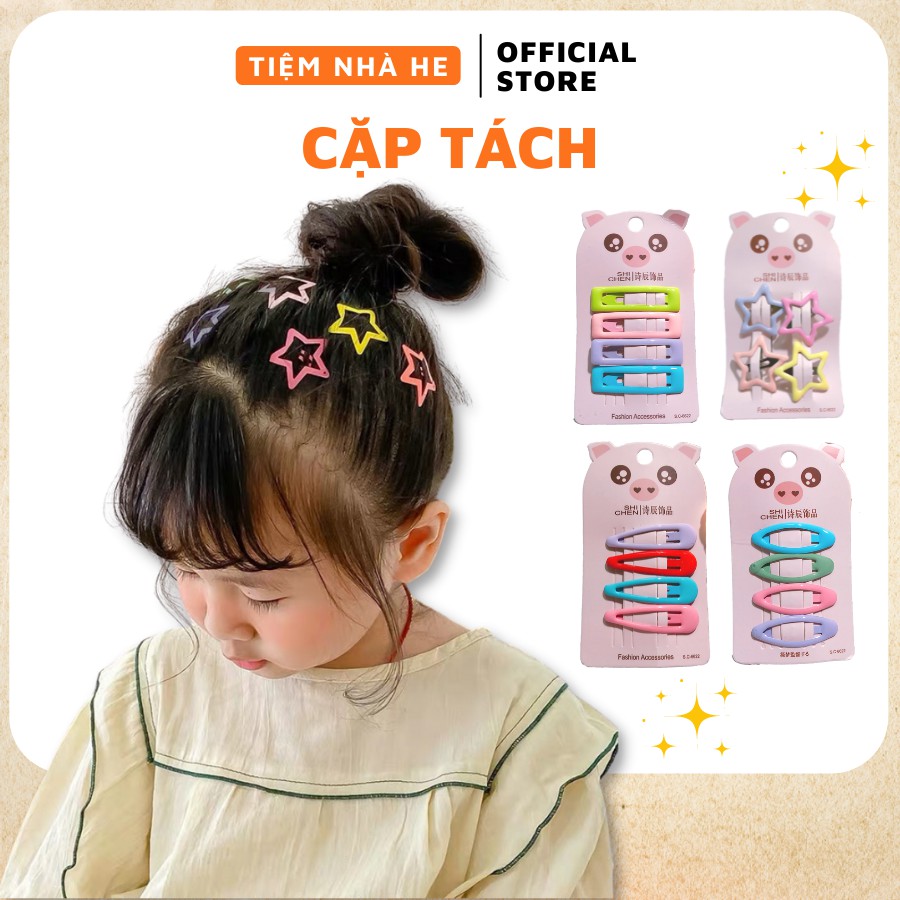 Set cặp tách bấm, kẹp tóc mái style Hàn Quốc màu candy sweet dễ thương cho bé gái