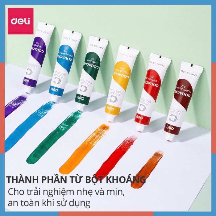 Màu nước Gouache cao cấp dạng tuýp 12ml Deli -5 màu, 12 màu, 24 màu- C11-5,C11-12, C11-24