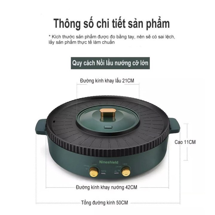 Bếp Lẩu Nướng Đa Năng 2 Trong 1 Nine Shield - Nồi Lẩu Nướng Có 2 Mâm Nhiệt - Bảo Hành 12 Tháng