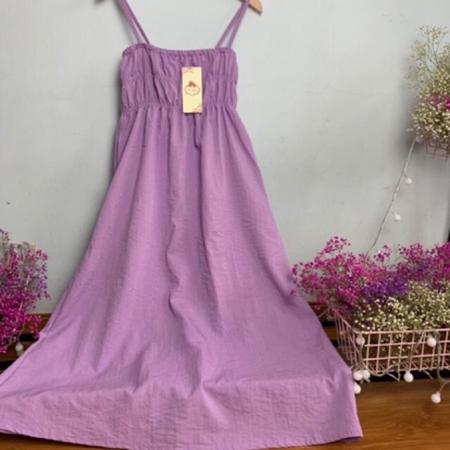 Váy 2 dây chun 3 vòng ngực chất đũi xước xinh xắn | BigBuy360 - bigbuy360.vn