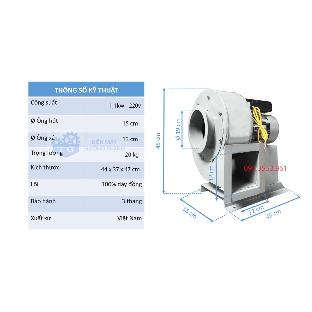 Quạt sên 1100w hàng Việt Nam - Chuyên hút mùi, thông gió - Dây đồng 100%