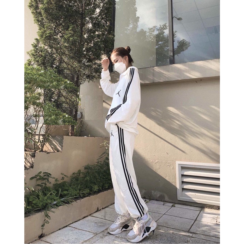 Set 3 Sọc Bóng Rổ  Nữ 🌸 Bộ đồ thể thao thu đông sporty năng động màu ĐEN | TRẮNG | XÁM Ulzzang
