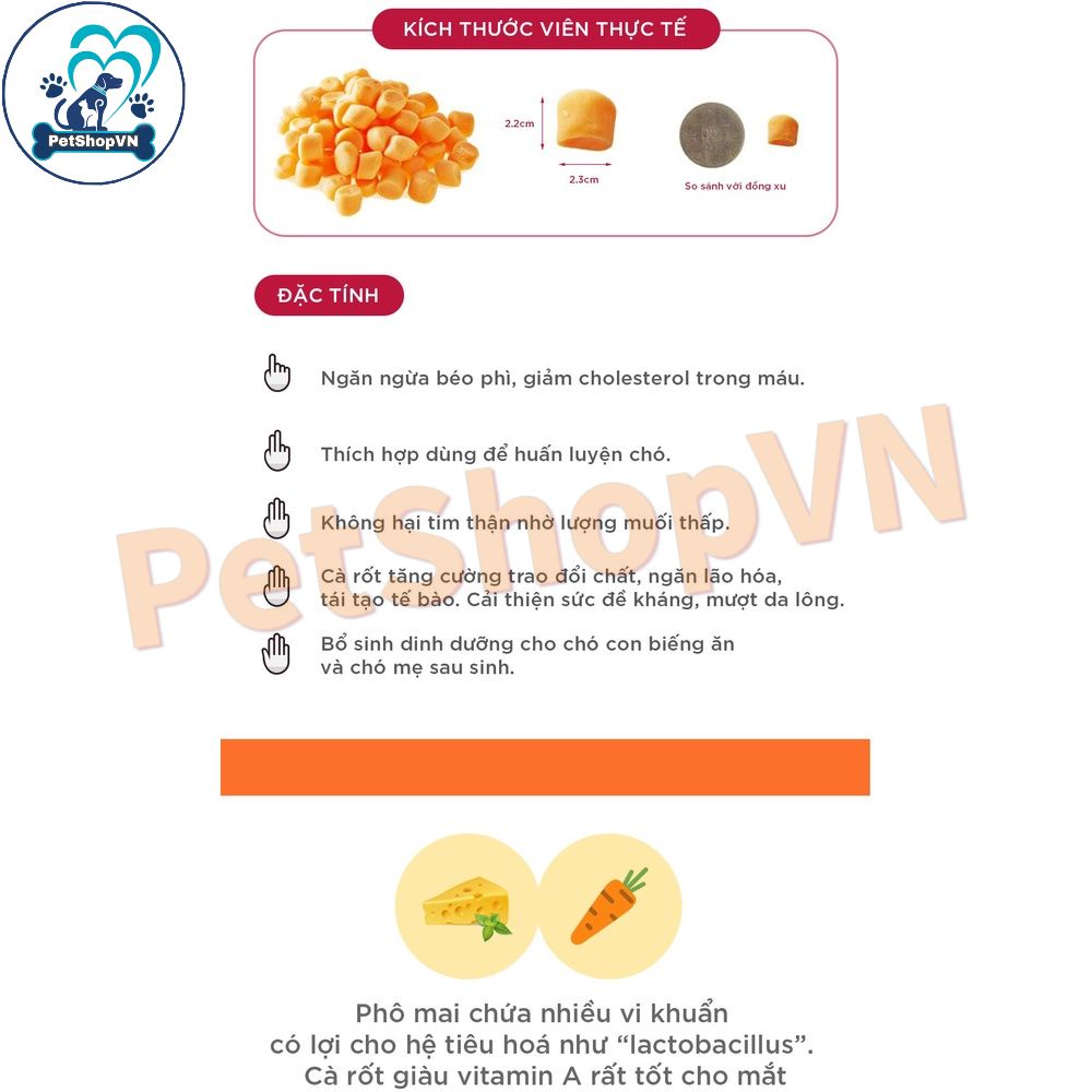 Phô Mai Viên Cho Chó Mèo BOWWOW Túi 100G Vị Truyền Thống & Cà Rốt