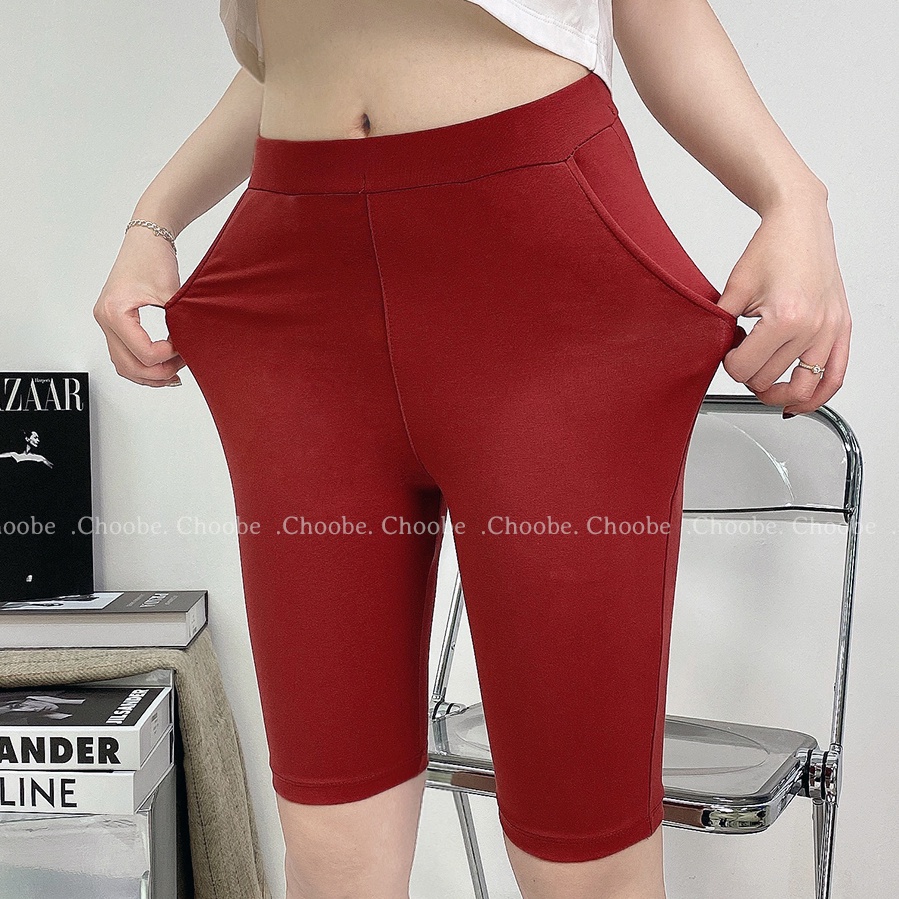 Quần legging lửng Choobe vải thun biker nữ đùi ngố mặc nhà dáng ôm bó lưng tập gym yoga bigsize nhiều màu Q40