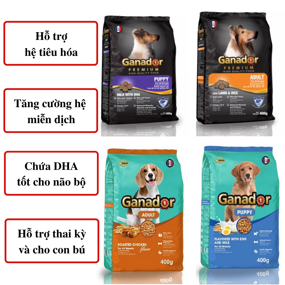 Thức ăn cho chó con Ganador vị sữa DHA dạng hạt khô 400gram