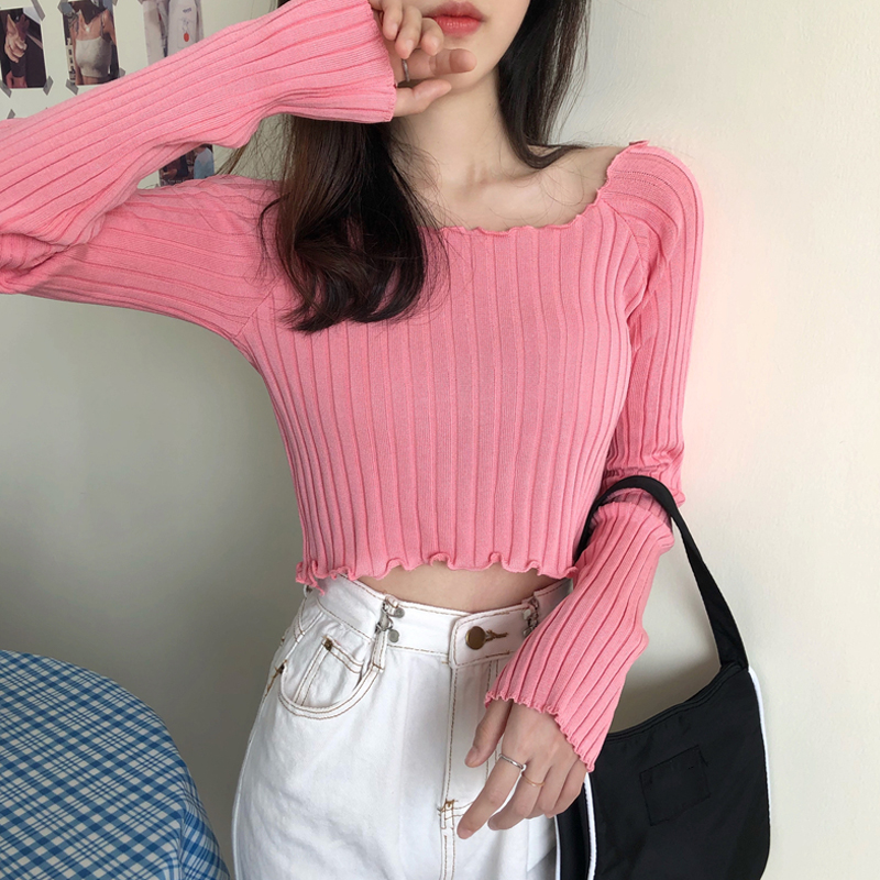 Áo kiểu IELGY tay dài cổ vuông ôm dáng quyến rũ trẻ trung tùy chọn màu sắc dành cho nữ