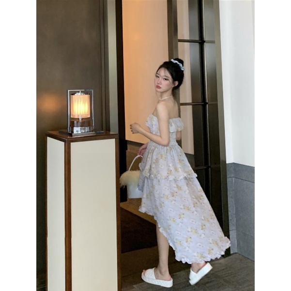 Váy ống xòe tầng đuôi tôm hoa nhí xinh xắn sẵn S