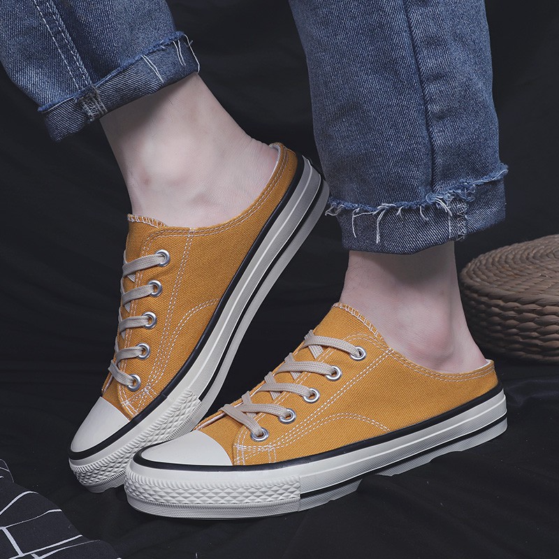 2021 Summer 1970S Semi-Drag Canvas Shoes Male Large Size 41-45 Students Korean Version Of No Lazy Shoes 40 Cloth Slipper