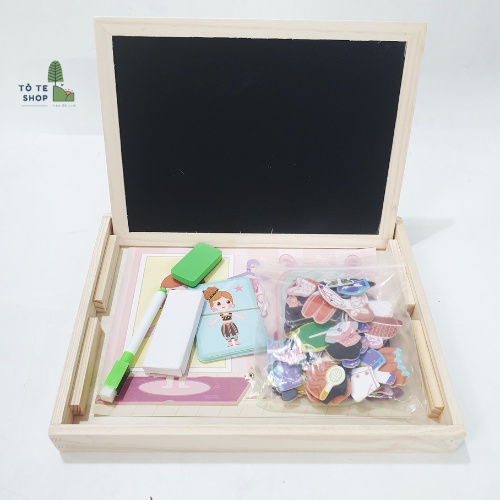 Xếp hình nam châm chủ đề công chúa , lắp ráp trang phục công chúa Girl Dressing kèm bảng đen và phấn , bút dạ MWZ-2062