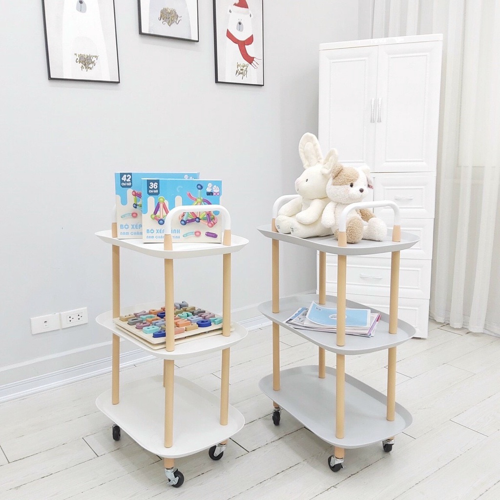 Kệ đa năng 3 Tầng Oval Umoo có Bánh Xe gọn nhẹ dễ dàng di chuyển - Kệ Tủ đựng đồ chơi, đồ dùng cho bé Mozio store
