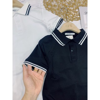 Áo phông cổ đức kẻ viền nữ