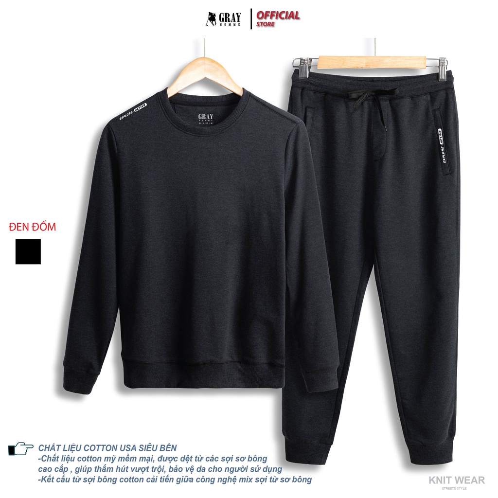 Bộ quần áo nỉ nam mặc nhà GRAYHOMME chất Cotton cao cấp, mềm mịn không bai xù, giữ ấm tốt - BN006