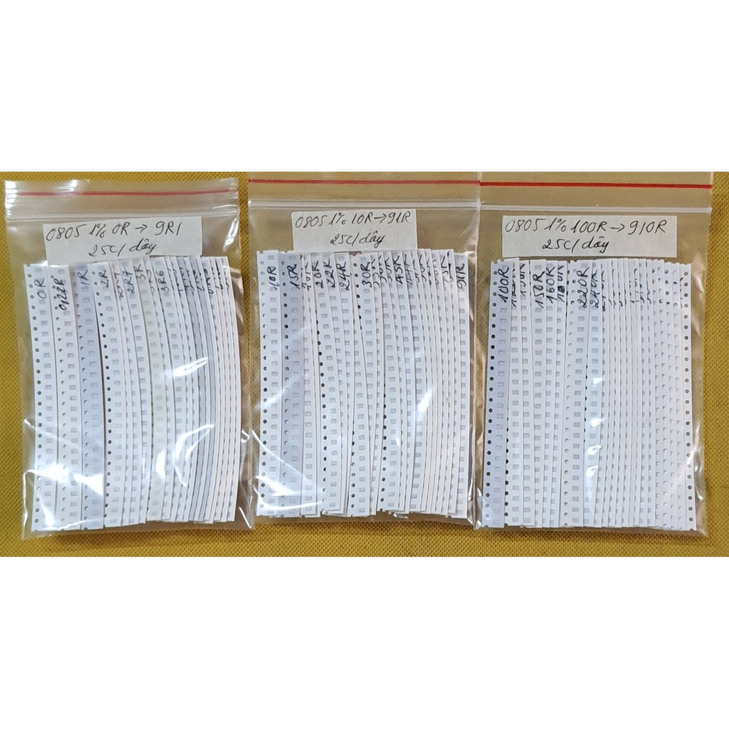 Trở dán 0805 1% từ 0R đến 9R1. mỗi gói 100 con