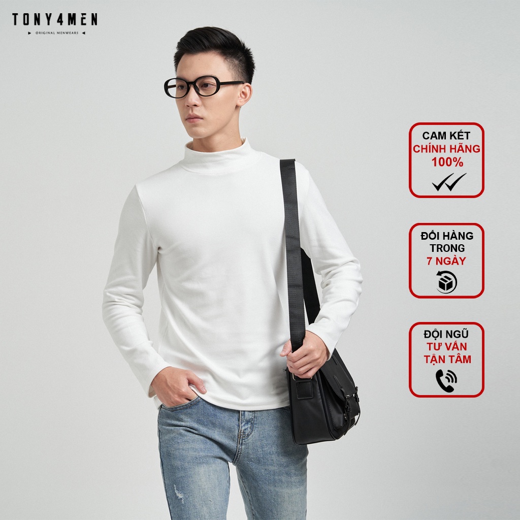 Áo Thun Nam Dài Tay TONY4MEN Basic Cổ Cao 3 Phân Giữ Ấm Cực Tốt Form Slimfit AN8031