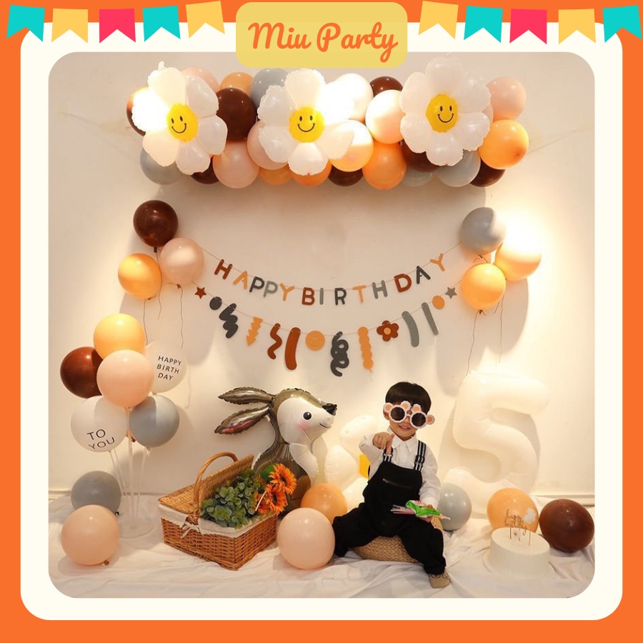 Set bong bóng trang trí sinh nhật bóng Thỏ xám phong cách Hàn Quốc xinh xắn cho bé happy birthday - Miubabyclothing