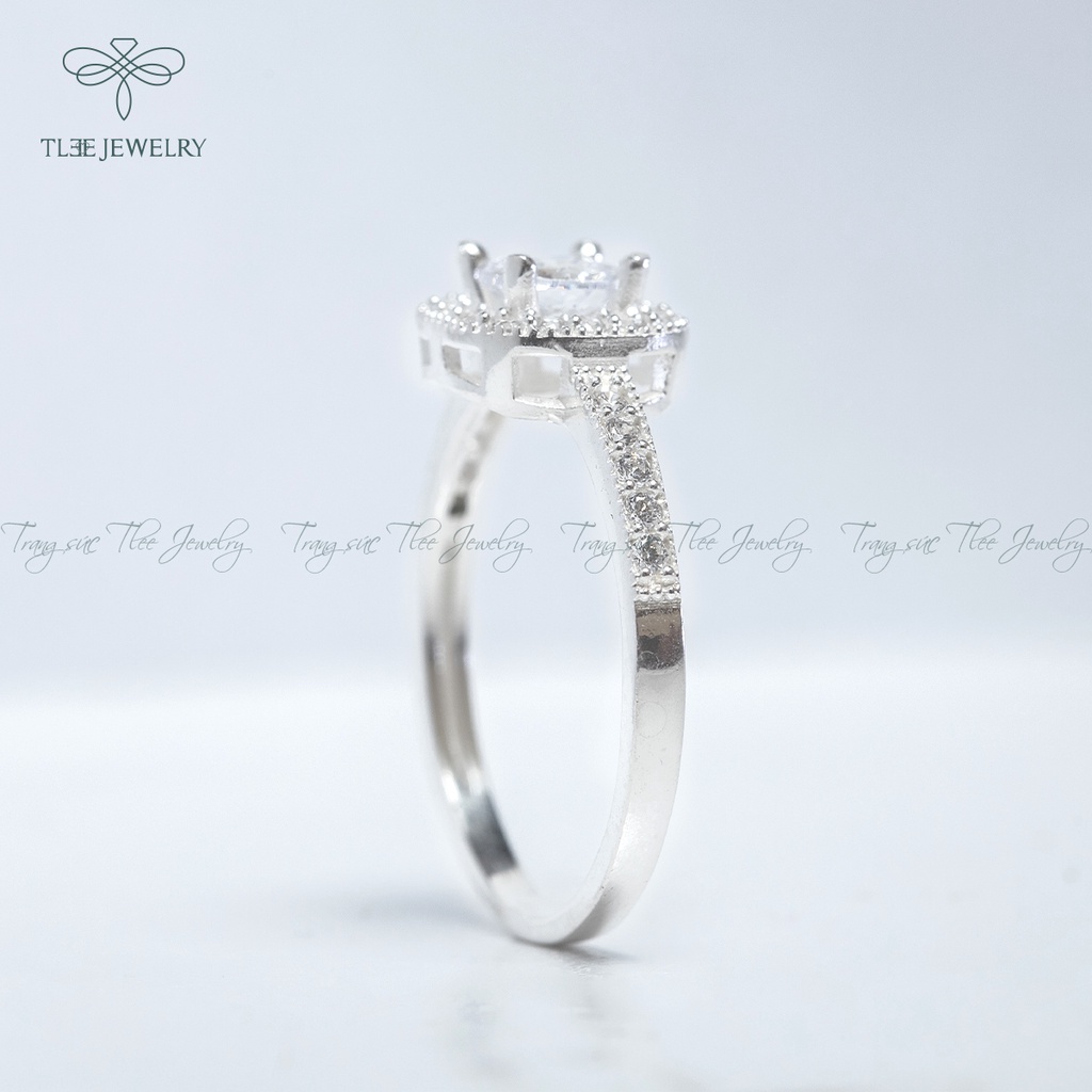 Nhẫn bạc nữ TLEE mặt vuông viền đính đá cao cấp NCJ A0153