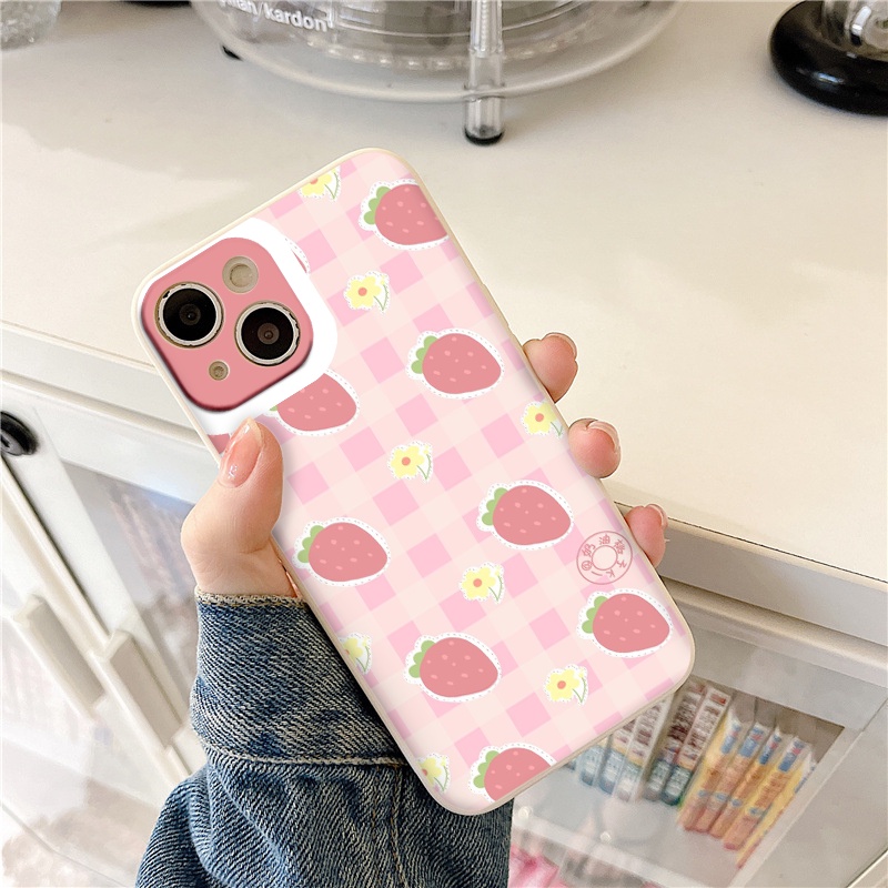 Ốp iphone dâu kẻ caro cam hồng cute cho iP 6/6plus/6s/6splus/7/7plus/8/8plus/x/xr/xs/11/12/13/pro/max/plus/promax