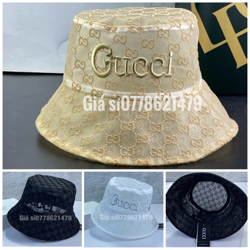 Mũ bo bucket full lưới voan [G] - [G] thêu chữ gu sì sanh chảnh thời trang nữ ( hình thật )