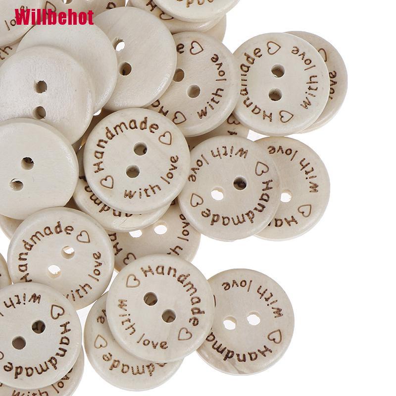 Bộ 50 Nút Gỗ 2 Lỗ 3 Kích Cỡ 15 / 20 / 25Mm