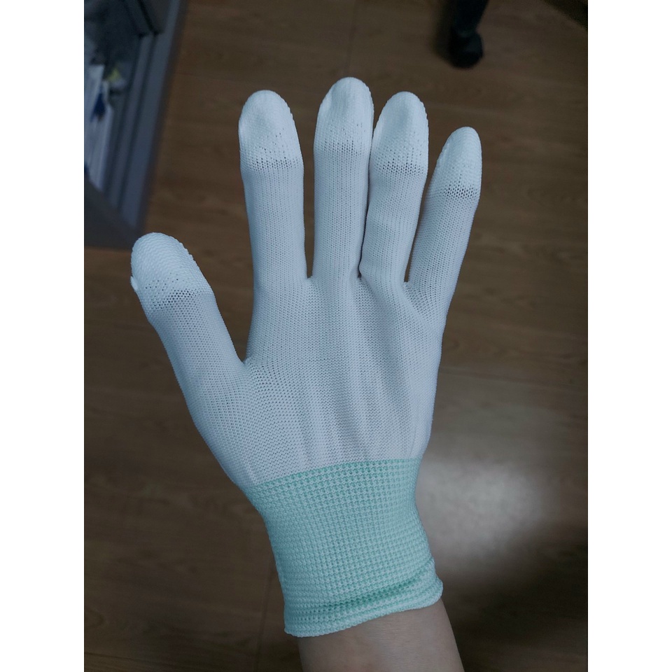 ( 10 đôi 1 túi) Găng tay phủ PU đầu ngón chống tĩnh điện size M làm từ sợi cotton và phủ nhựa PU dùng trong sửa chữa máy