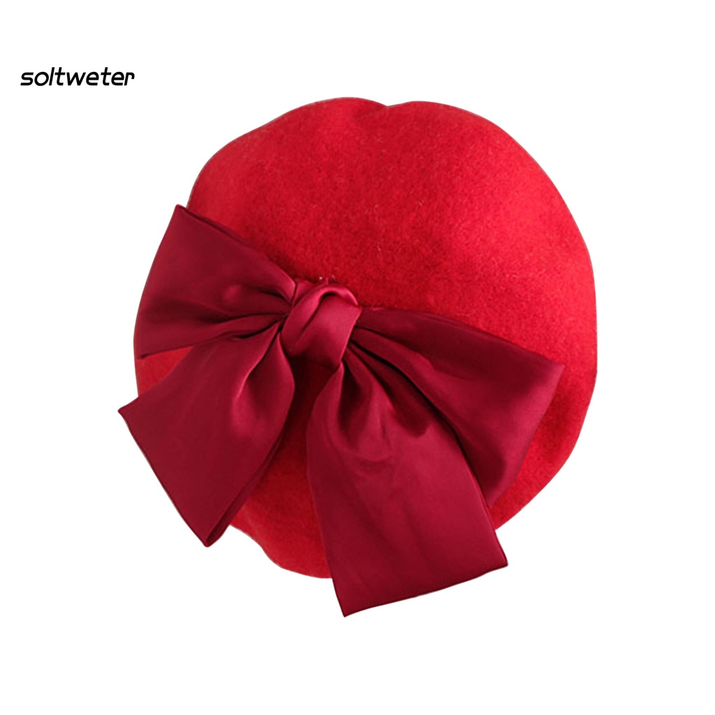 Mũ Beret Len Màu Sắc Trơn Giữ Ấm Cho Bé Gái