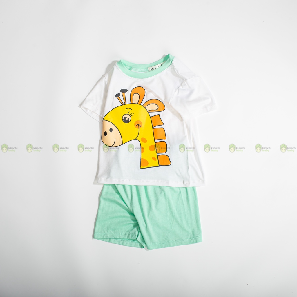 Bộ Cộc Tay Cho Bé Trai, Bé Gái MinkyMom Vải Thun Lạnh Hoạ Tiết Hươu Cao Cổ, Bộ Quần Áo Trẻ Em Mặc Nhà MKM2227