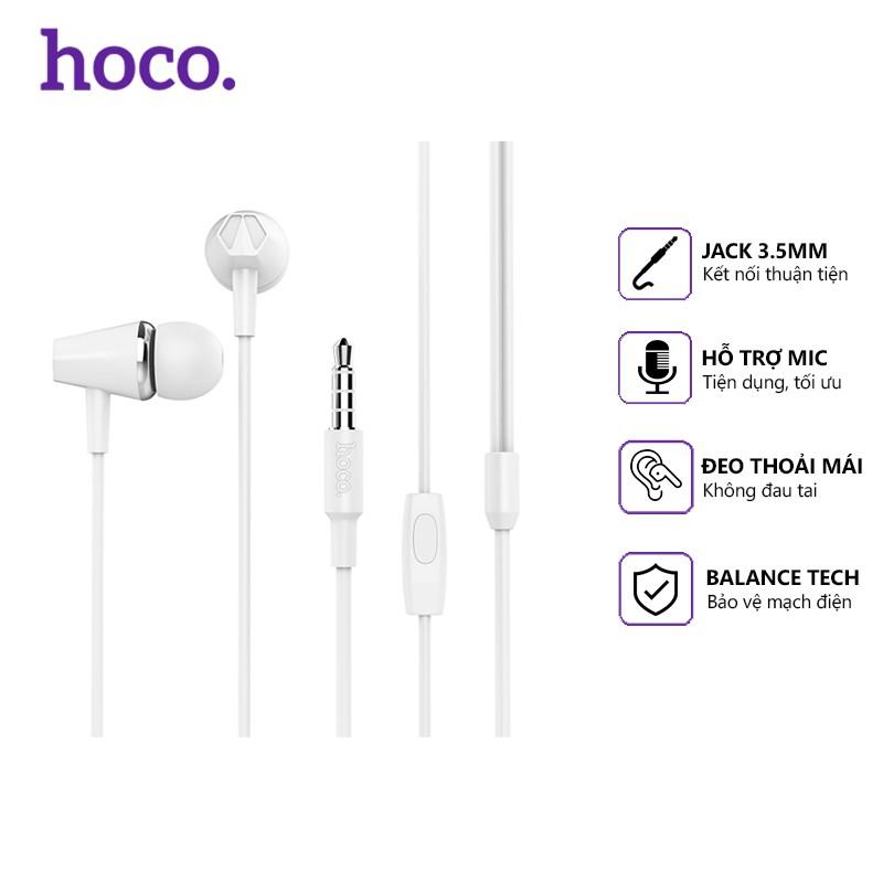 Tai nghe dây Hoco M34 jack 3.5mm, dài 1.2m, tương thích nhiều thiết bị