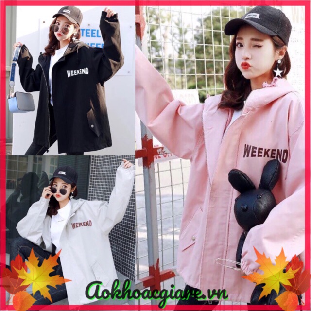 Áo khoác dù nữ in chữ weekend