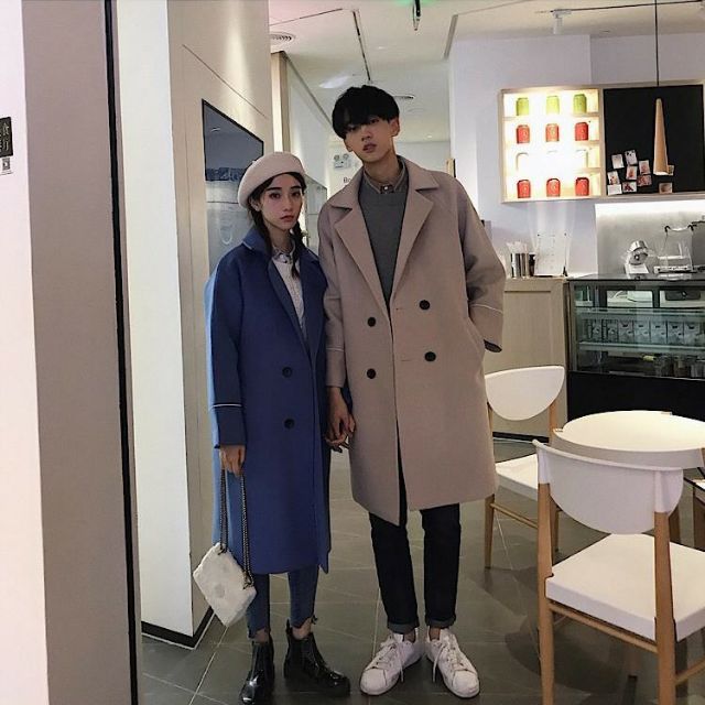 (sẵn )Áo khoác dạ măng tô kết hợp viền tay, phong cách Hàn Quốc | BigBuy360 - bigbuy360.vn