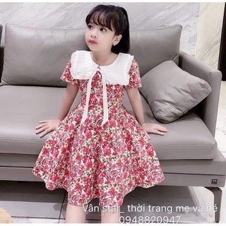 váy hoa trà cổ nơ nhí