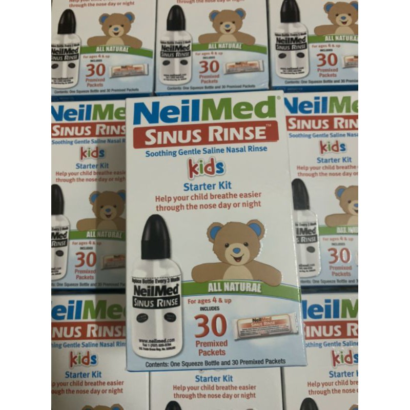 Bình rửa mũi trẻ em neilmed kids kèm 30 gói muối mẫu mới (có tách lẻ)