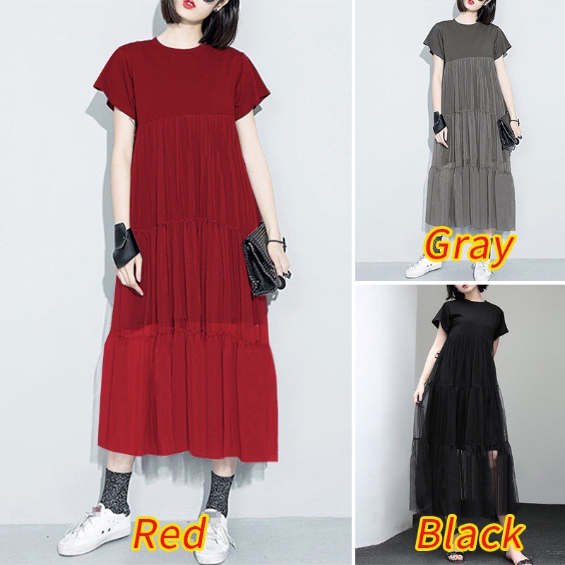 Đầm midi ZANZEA tay ngắn khâu ren hai lớp thời trang cho nữ