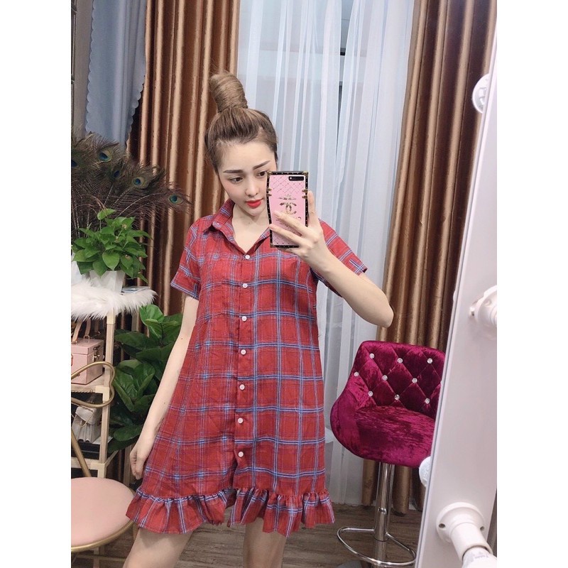 Đầm sơ mi sọc caro siêu xinh