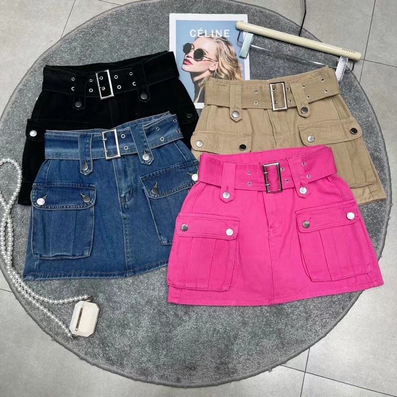 CHÂN VÁY JEANS TÚI HỘP KÈM ĐAI TO HANGG QCL1 MS27918