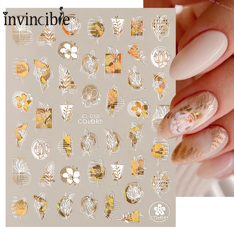 1 Miếng Dán Trang Trí Móng Tay Hình Hoa Lá 3D Màu Vàng/ Trắng Gradient