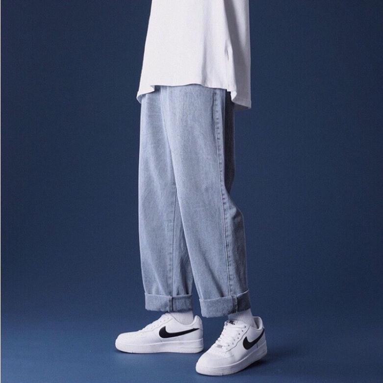 Quần jean bò baggy nam nữ ống suông rộng Unisex hàng Quảng Châu phong cách Hàn Quốc sành điệu style năm 2021